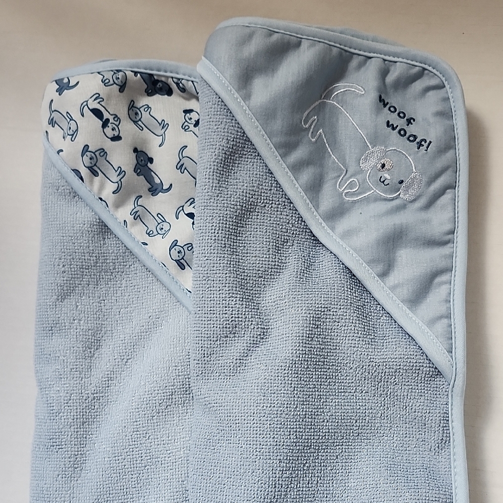 Blue Hooded Baby Towel with Dog Design